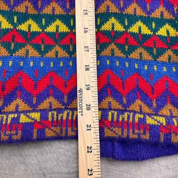 Alpaca Vest‎ Women Small Blue Red Yellow Stripe Sweater Hand Knit Wool Peru VTG - Picture 6 of 8